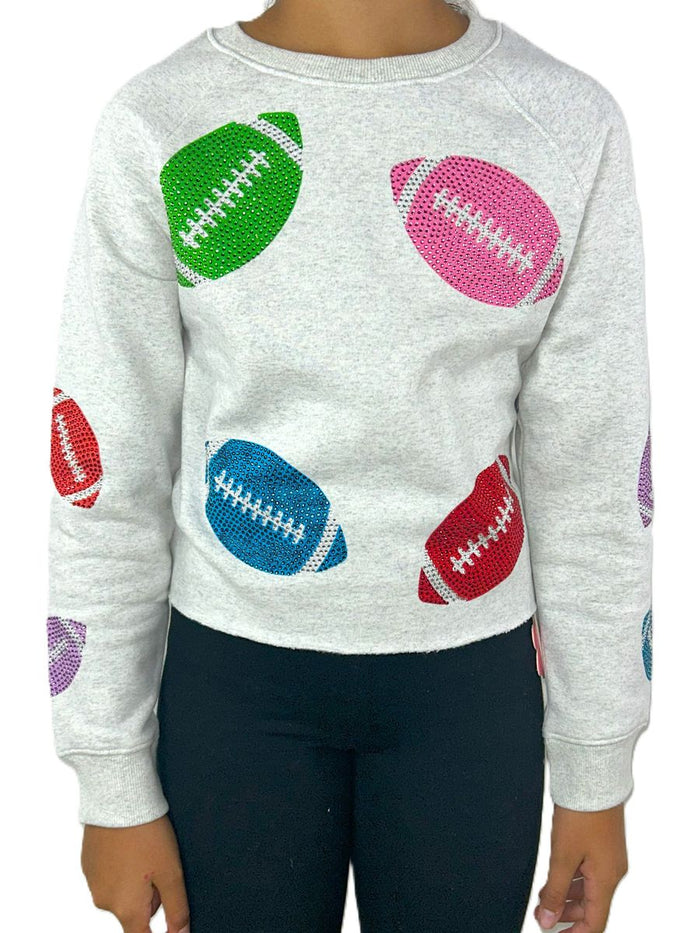 PAPER FLOWER RHINESTONE FOOTBALL SWEATSHIRT