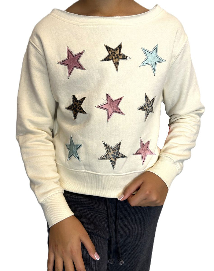 PAPER FLOWER STARS APPLIQUE SWEATSHIRT