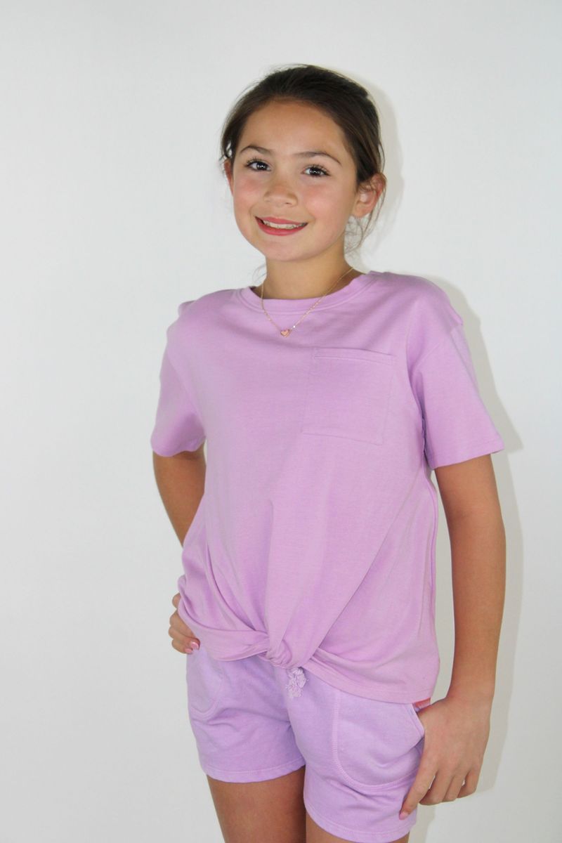 PAPER FLOWER TWEEN KNOT FRONT POCKET PURPLE TEE