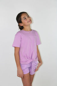 PAPER FLOWER TWEEN KNOT FRONT POCKET PURPLE TEE