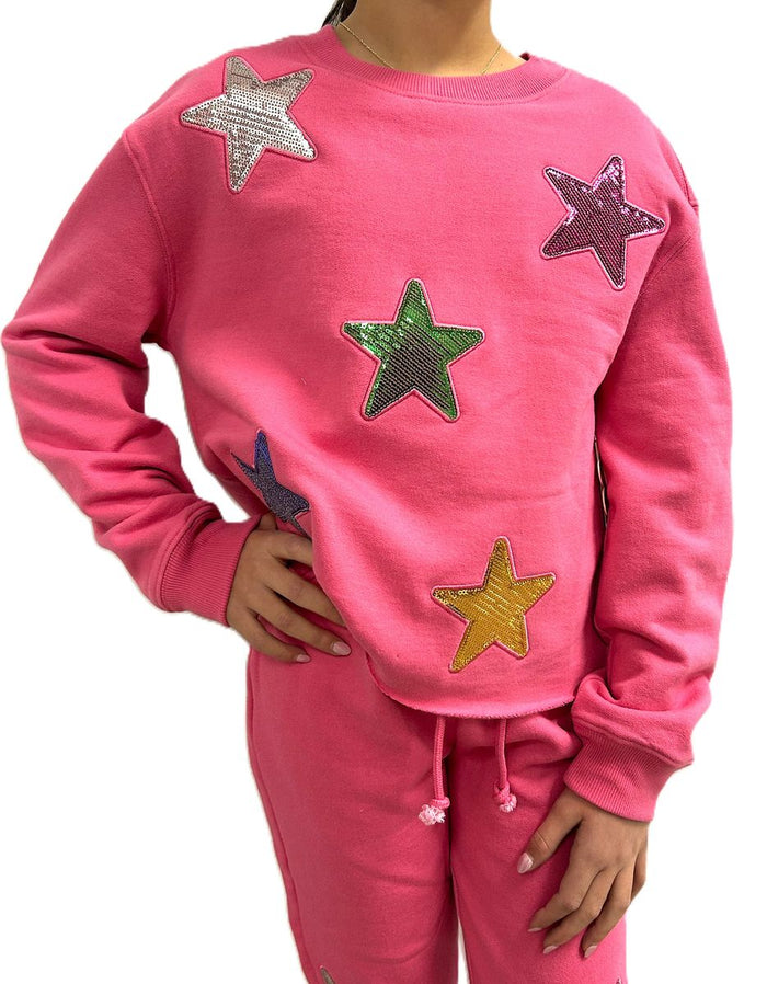 PAPER FLOWER SEQUINS STAR APPLIQUE SWEATSHIRT