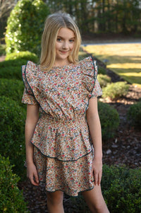 PLEAT COLLIER DRESS JEWEL FLORAL