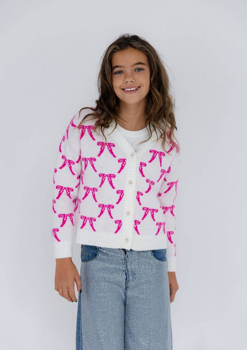 LOLA AND THE BOYS PRETTY IN PINK BOW CARDIGAN
