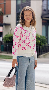 LOLA AND THE BOYS PRETTY IN PINK BOW CARDIGAN