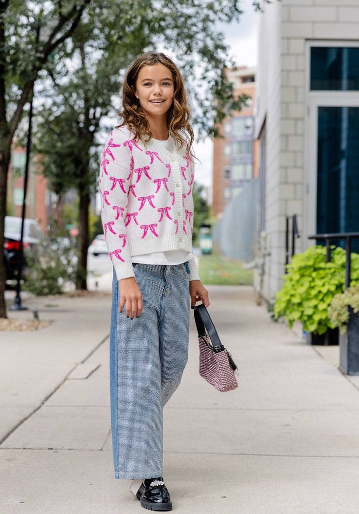 LOLA AND THE BOYS PRETTY IN PINK BOW CARDIGAN