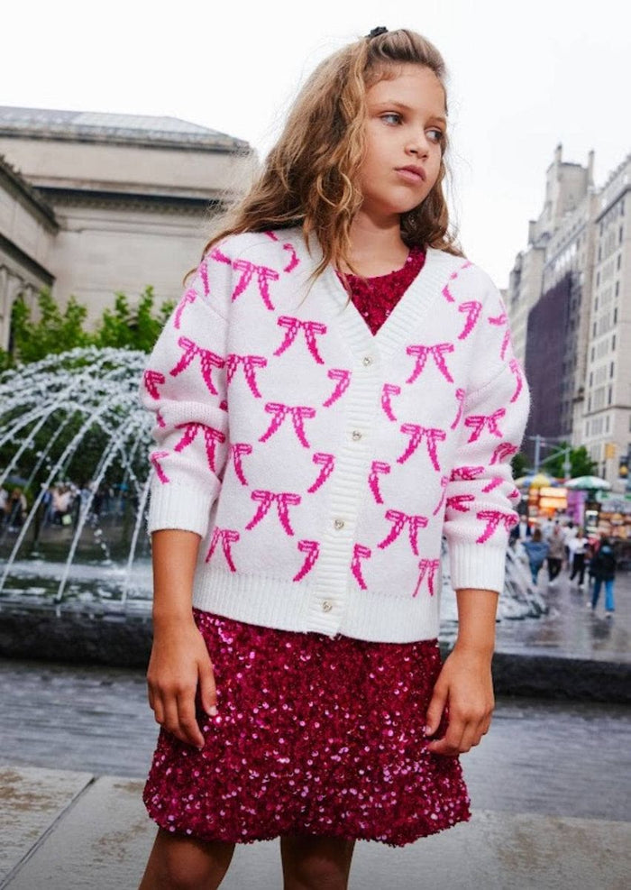 LOLA AND THE BOYS PRETTY IN PINK BOW CARDIGAN