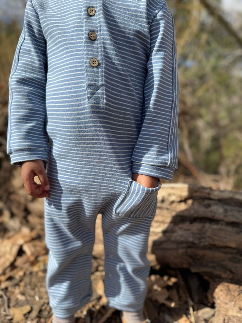 ME & HENRY MITCH HENLEY ROMPER BLUE STRIPE