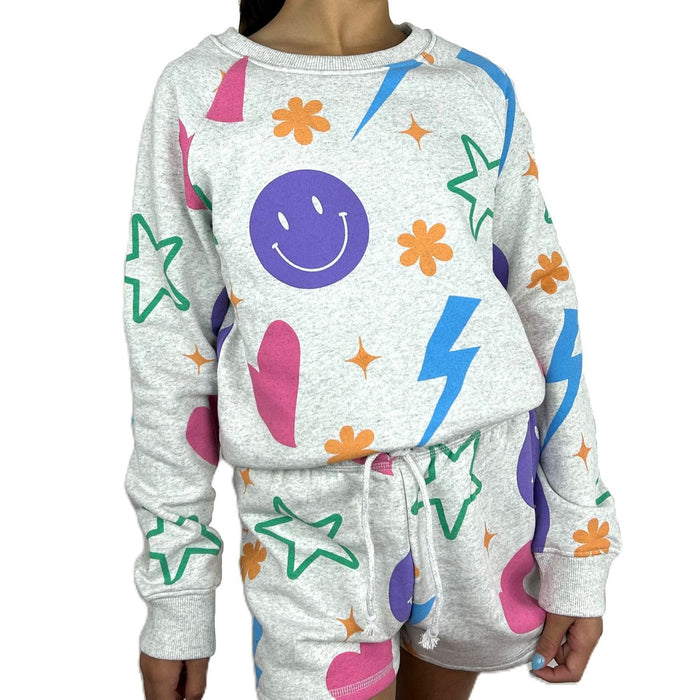 PAPER FLOWER ALL OVER ICONS SWEATSHIRT