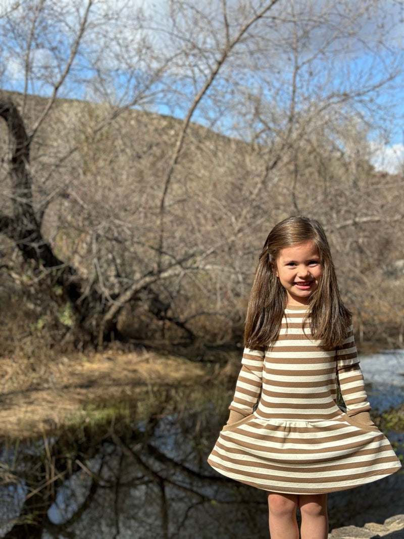 VIGNETTE GIRLS LARA DRESS BROWN STRIPE