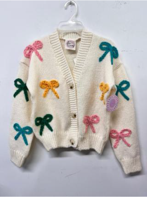 LOVE DAISY CHUNKY CARDIGAN WITH RAINBOW BOWS