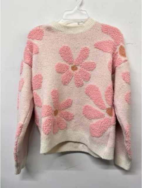 LOVE DAISY LS CREW NECK FUZZY DAISY PINK TOP
