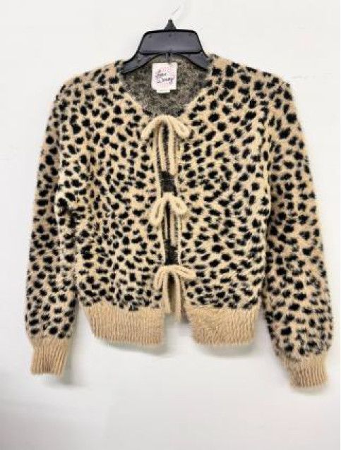 LOVE DAISY FUZZY CHEETAH PRINT TIE CARDIGAN