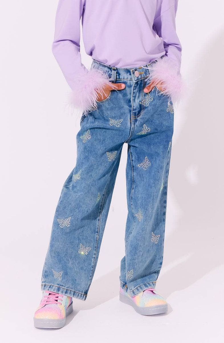 LOLA AND THE BOYS CRYSTAL BUTTERFLY JEANS