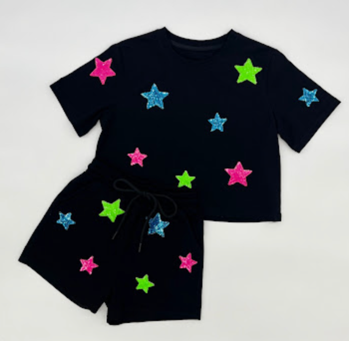 NEON STARS BLACK SHORT SET