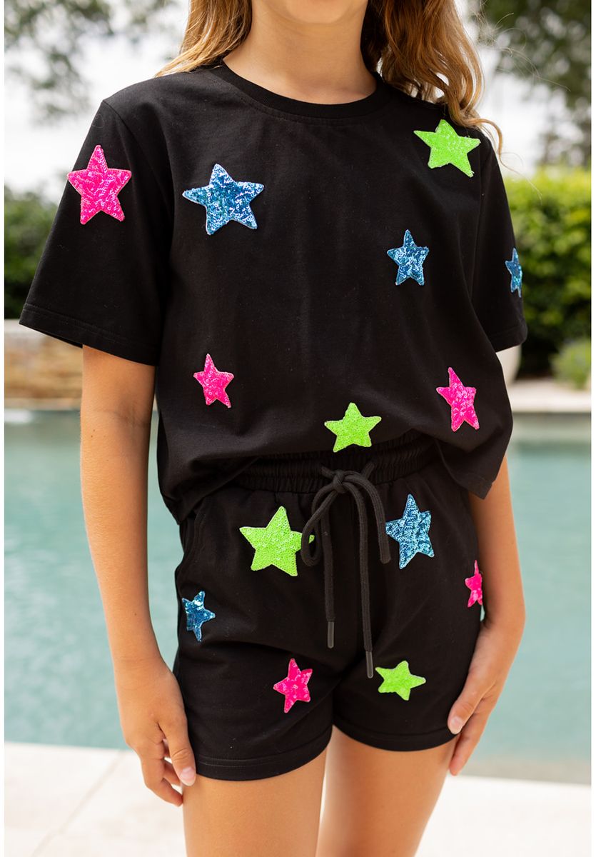 NEON STARS BLACK SHORT SET