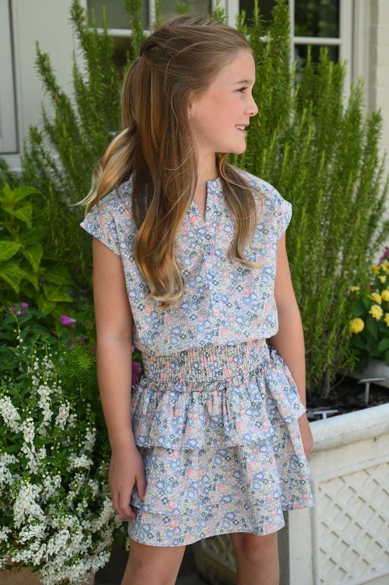 PLEAT DREW DRESS CORAL FLORAL