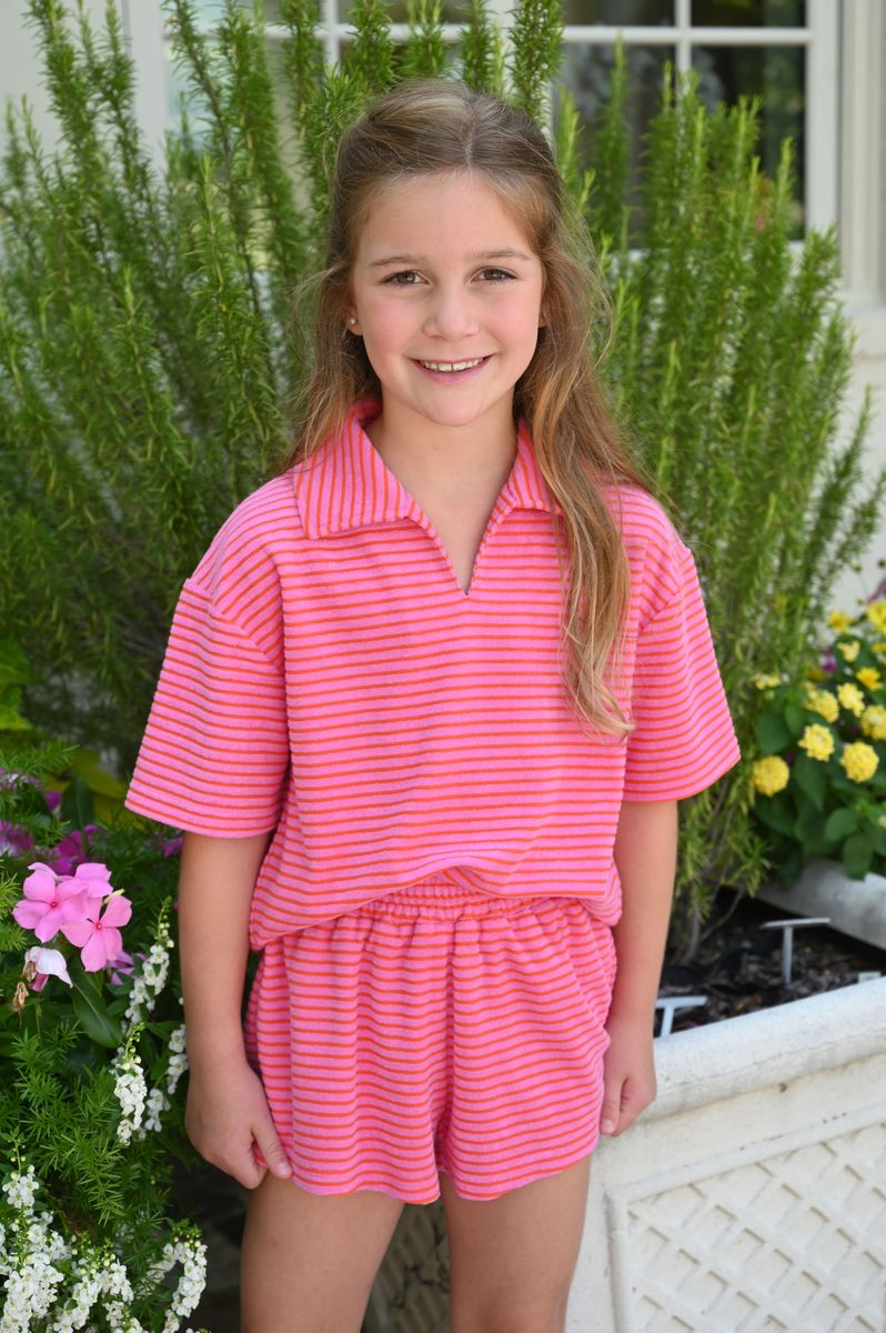 PLEAT PIERCE TOP PINK/ORANGE FRENCH TERRY