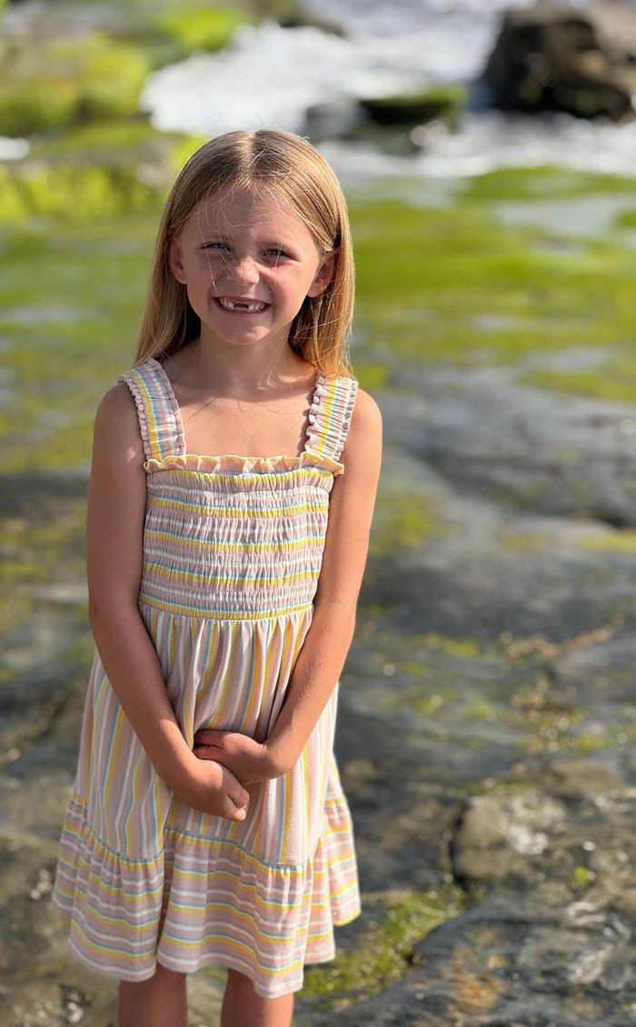 SUSIE DRESS PINK MULTI STRIPE