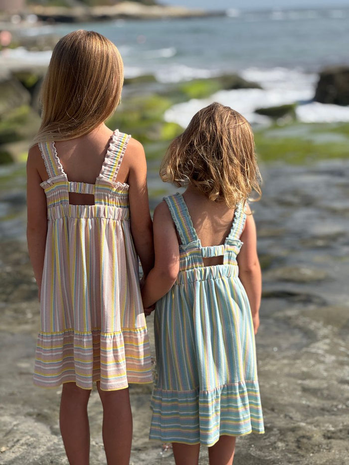 SUSIE DRESS PINK MULTI STRIPE