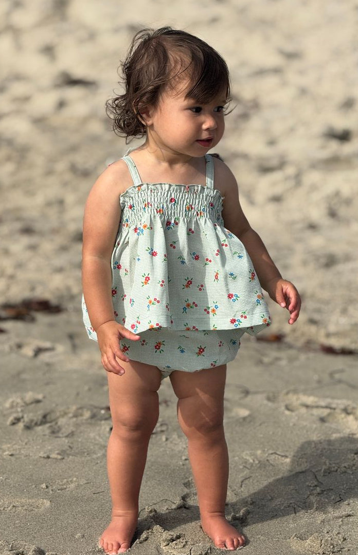 BIANACA SET GREEN GINGHAM FLORAL