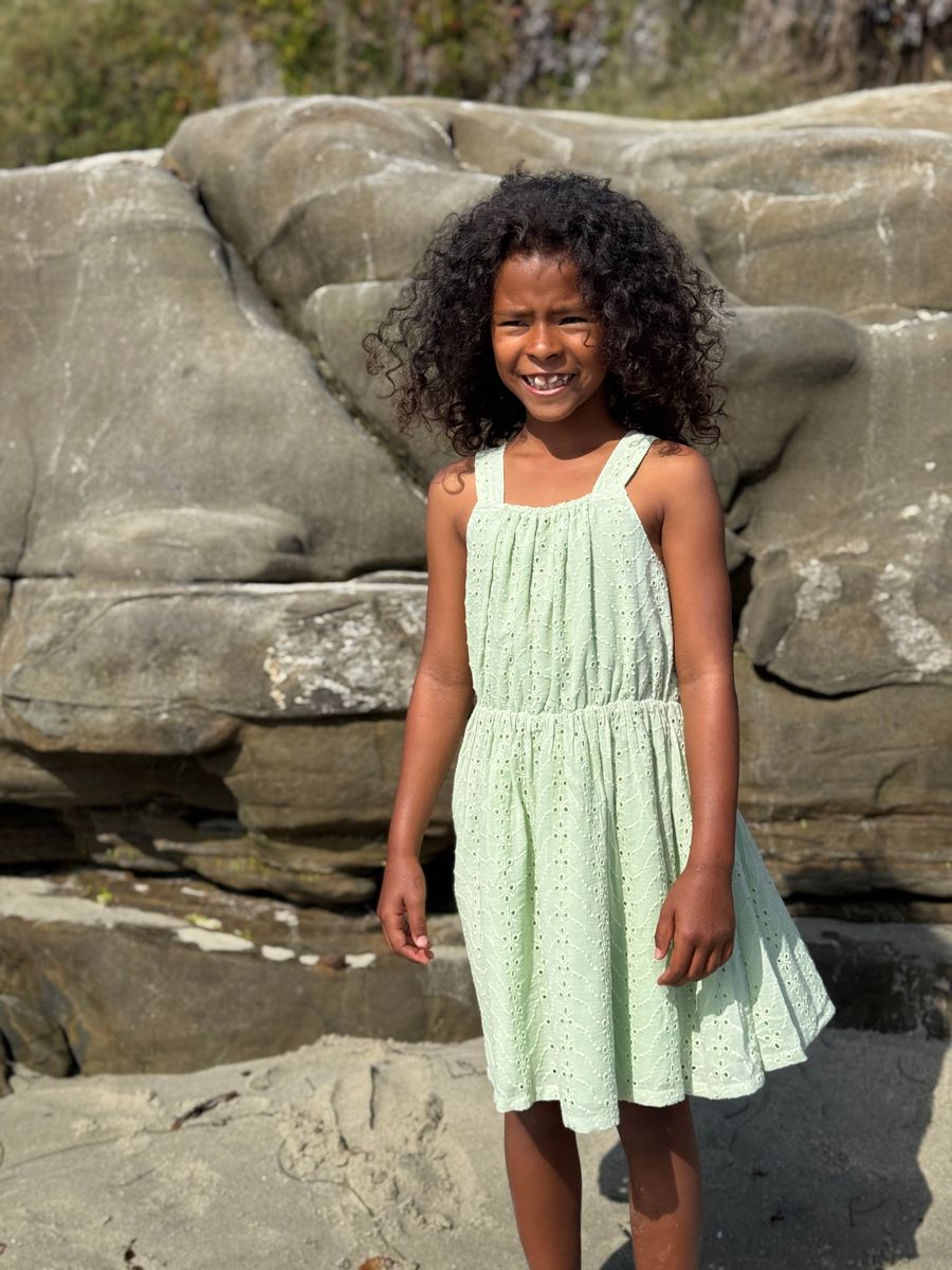 SLOANE DRESS GREEN EYELET