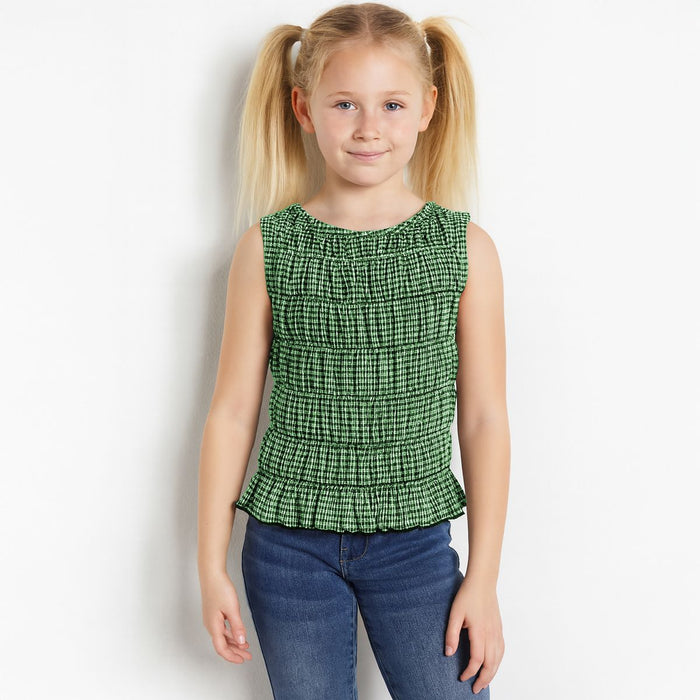 GREEN & WHITE GINGHAM SMOCKED TANK