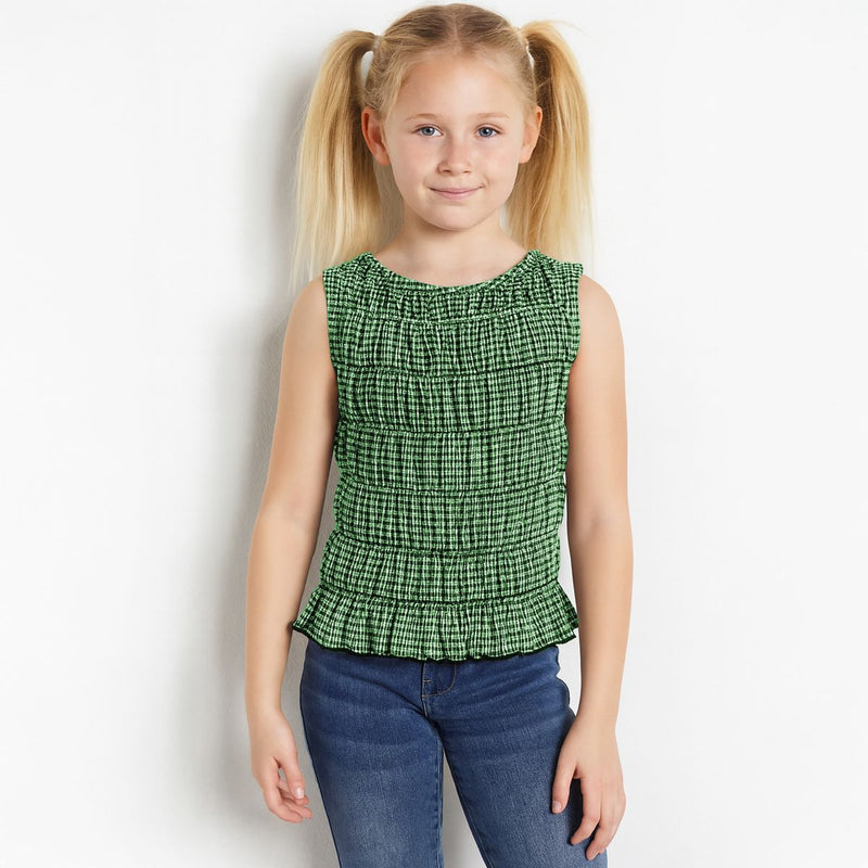 Green & White Gingham Smocked Tank