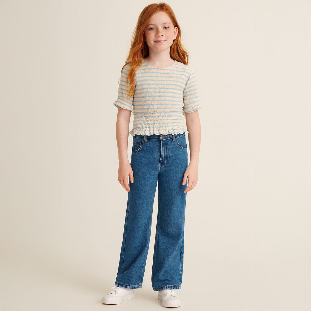 PUFF SLEEVE SMOCK WAIST TEE