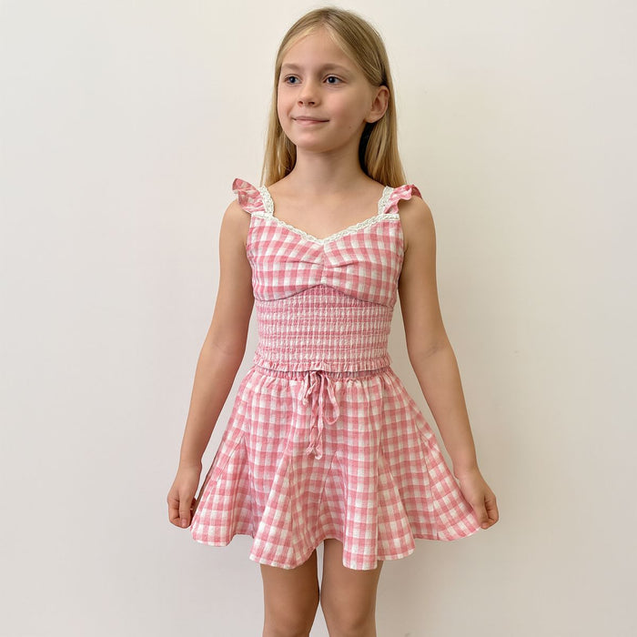 PINK GINGHAM SKORT SET