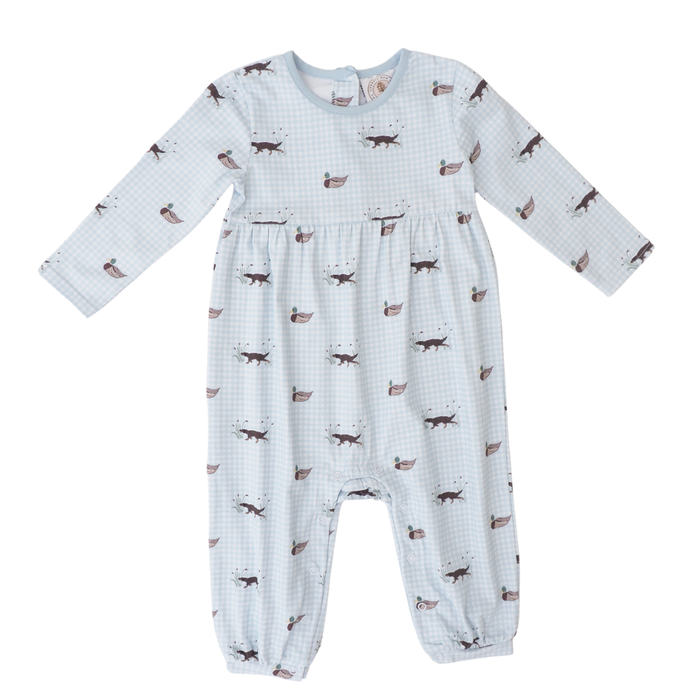 Baby romper with animal pattern on a white background