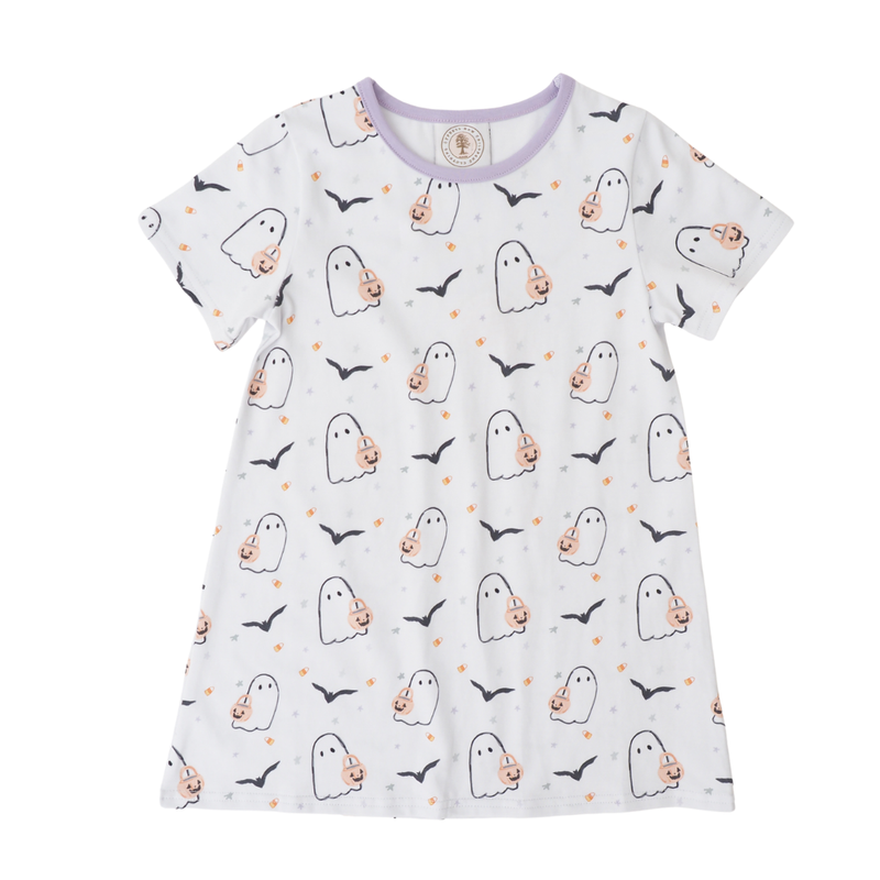 Children's nightshirt with ghost pattern on a white background
