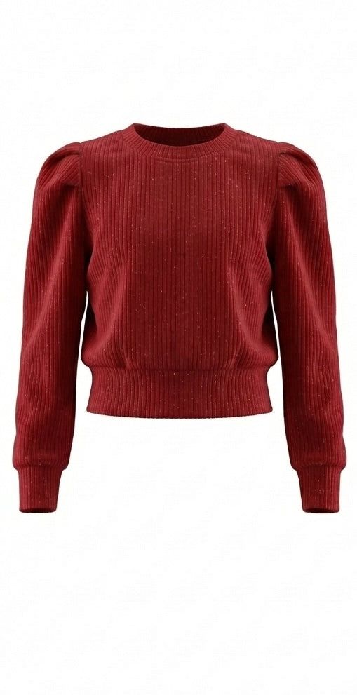 Red sweater with puff sleeves on a white background