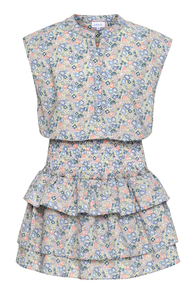 PLEAT DREW DRESS CORAL FLORAL