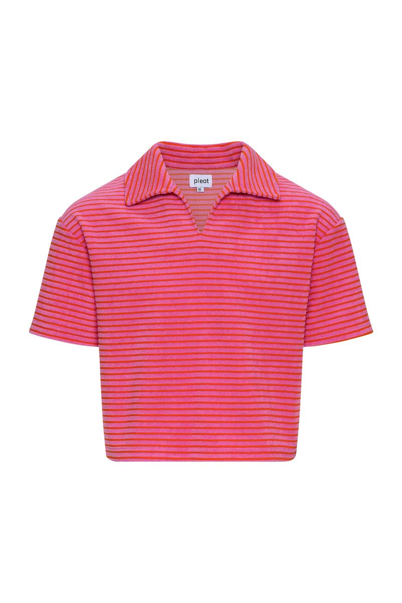 PLEAT PIERCE TOP PINK/ORANGE FRENCH TERRY