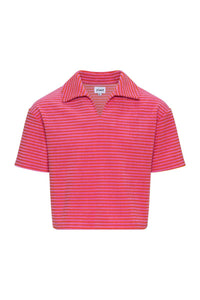 PLEAT PIERCE TOP PINK/ORANGE FRENCH TERRY