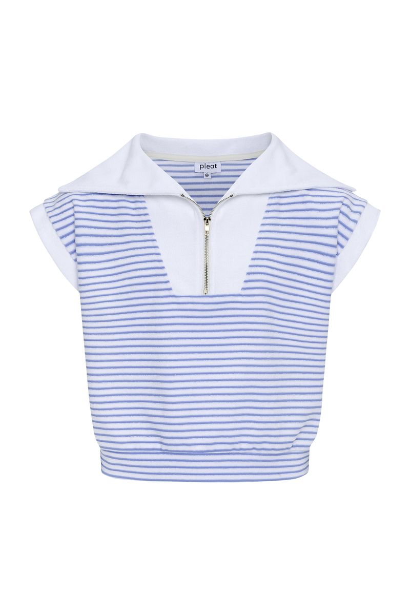 PLEAT CALLIE TOP BLUE/WHITE FRENCH TERRY