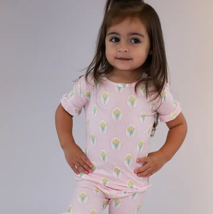 SS RUFFLE PAJAMA SET FANCY TULIPS