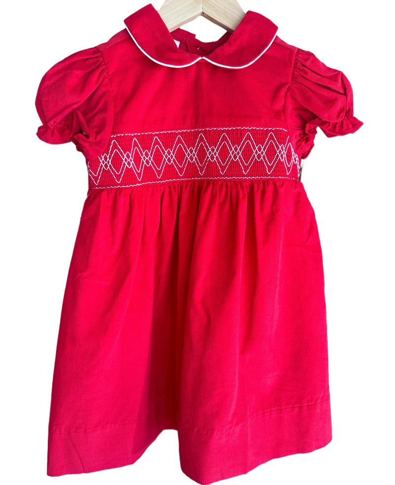 BABY BLESSINGS WHITE GEOMETRIC ON RED CORA DRESS