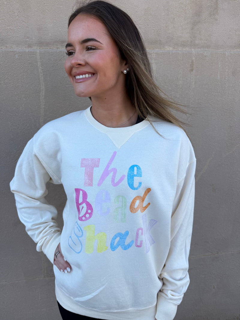 BEAD SHACK COMFORT WASH CREWNECK SWEATSHIRT MULTI COLOR LOGO