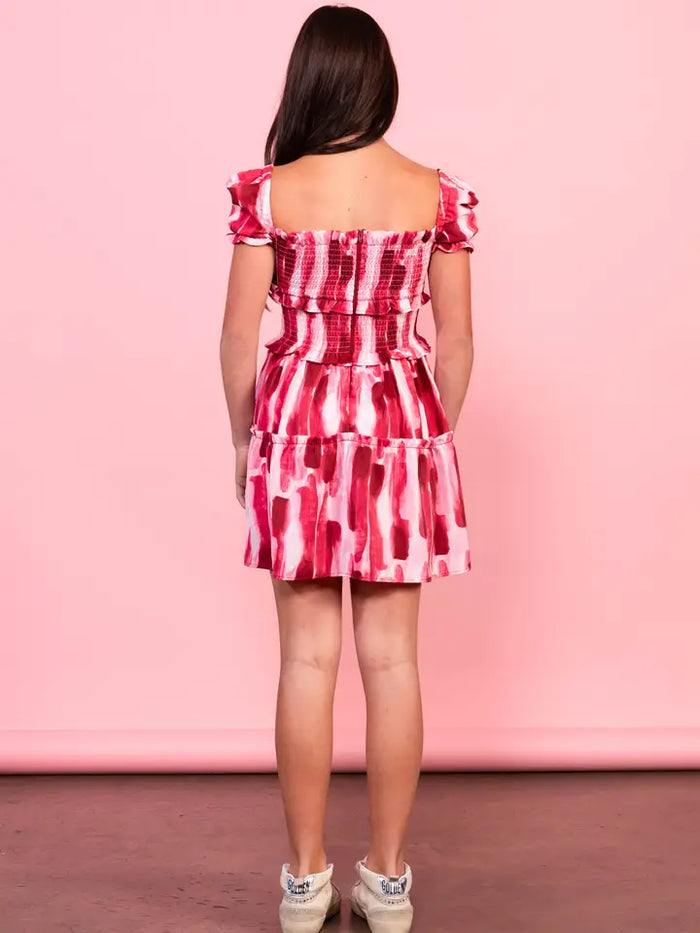 BERKLEY PUFF SLEEVE SMOCKED DRESS RED