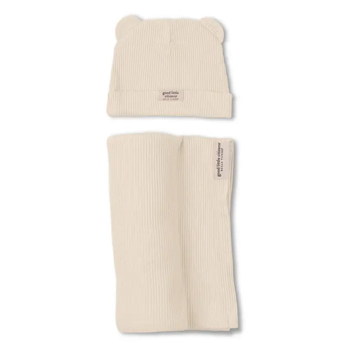 BELLA TUNNO LINEN RIB SWADDLE & BEANIE SET