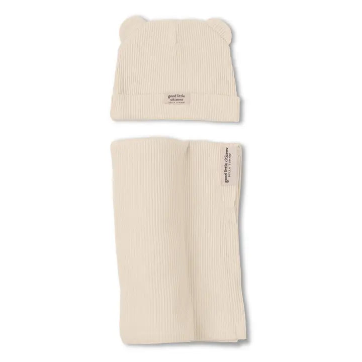 BELLA TUNNO LINEN RIB SWADDLE & BEANIE SET