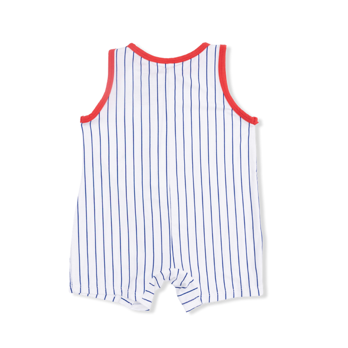 BASEBALL STRIPE SLEEVELESS SHORTIE ROMPER