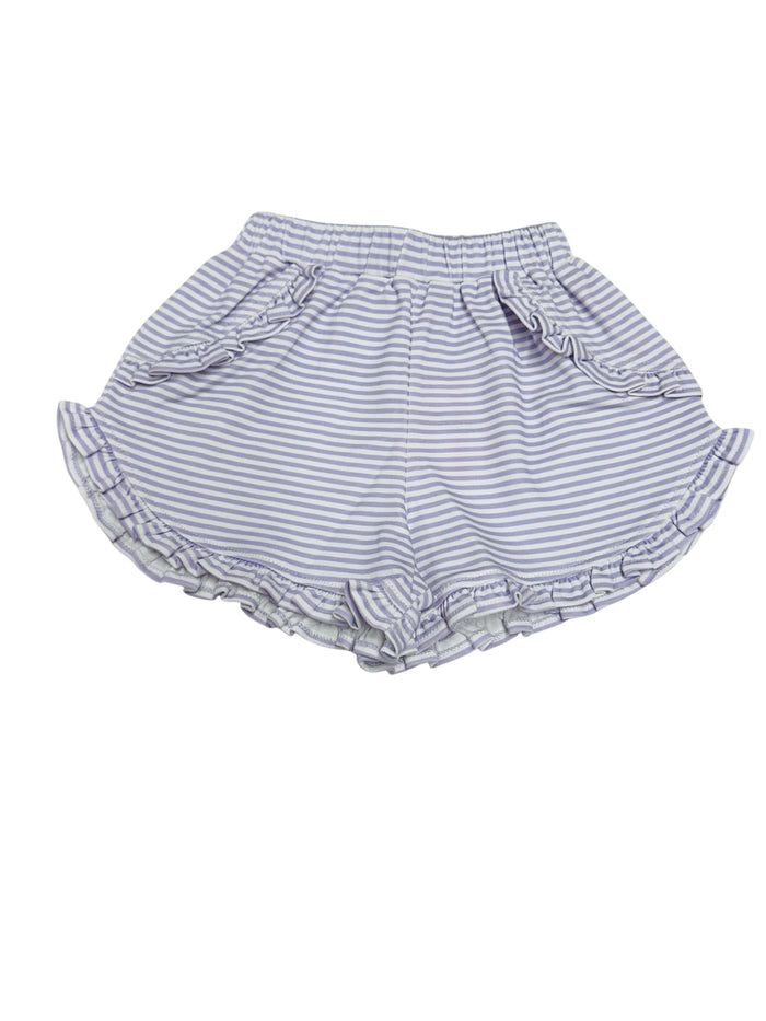 JAMES & LOTTIE KINLEY RUFFLED KNIT PIMA SHORTS LAVENDER STRIPE