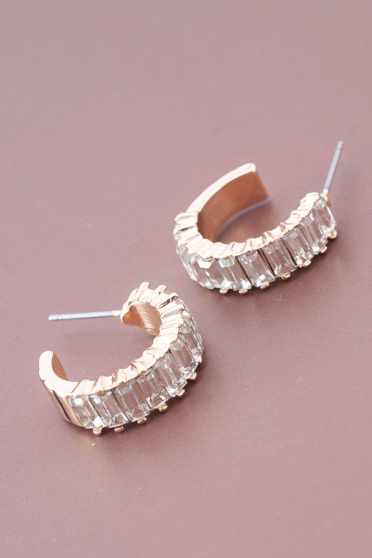 Josslyn Baguette Stone Circle Hoop Earrings Gold