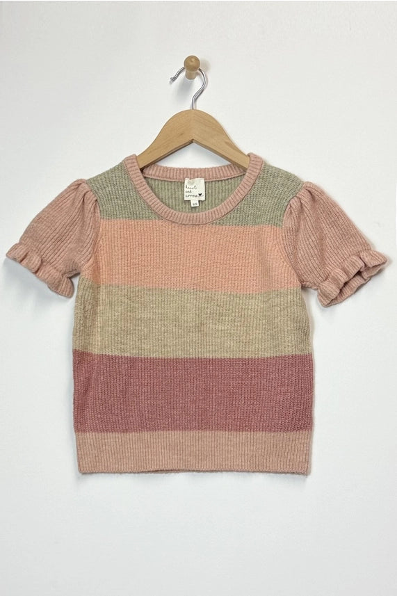 HEART AND ARROW TWEEN PUFF SLEEVE CROPPED SWEATER
