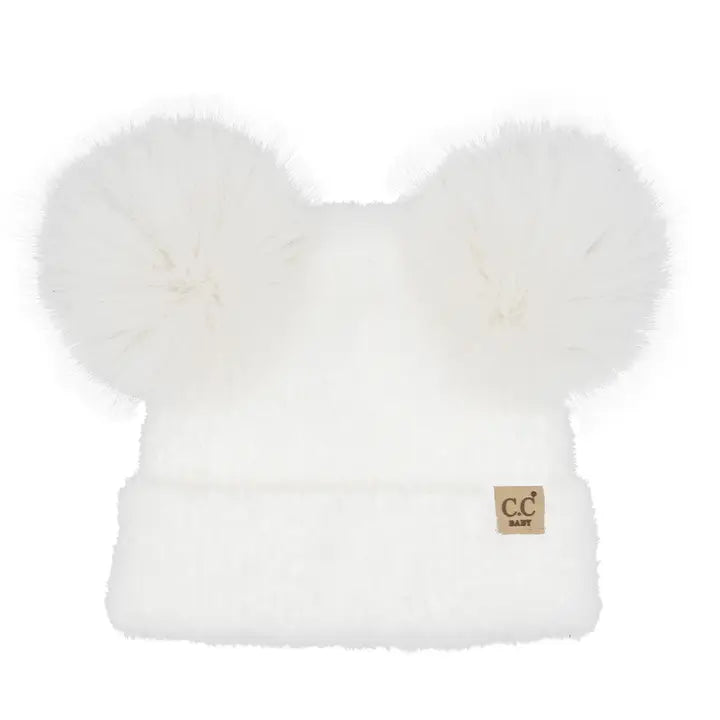 INFANT DOUBLE POM CHENILLE BEANIE IVORY