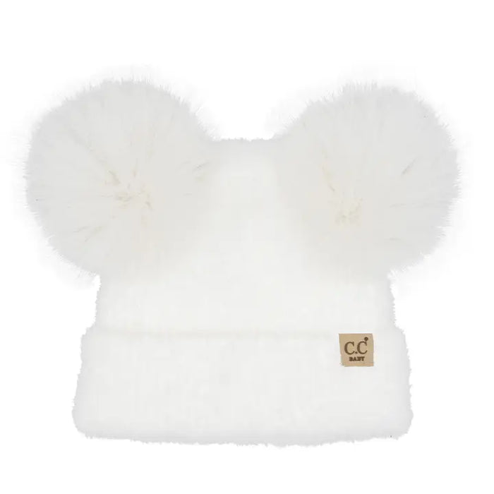 INFANT DOUBLE POM CHENILLE BEANIE IVORY