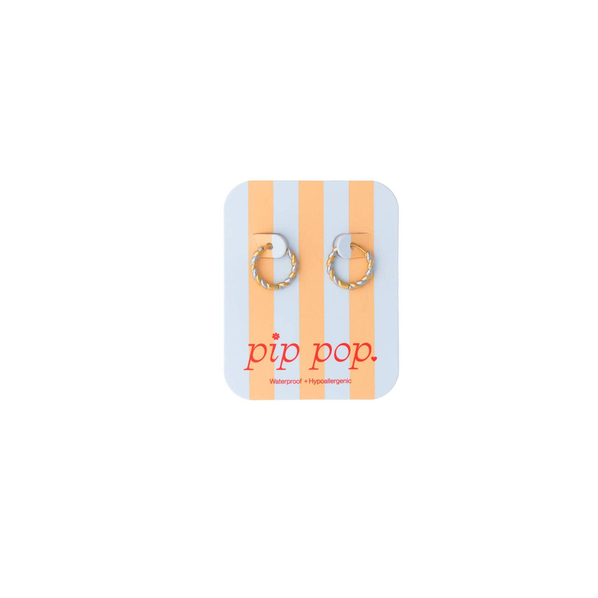 Pip Pop Post Mixed Metal Twisted Hoop - Hypoallergenic, Flat Back