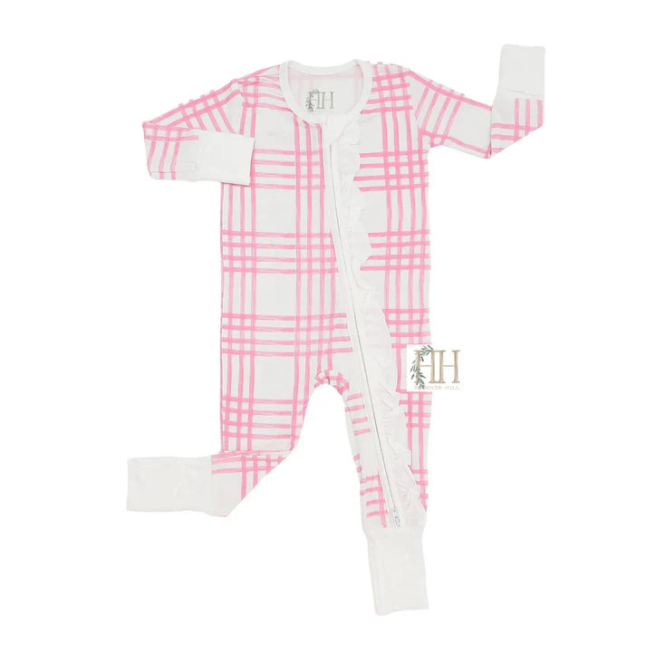 HAMNER HILL PREPPY PINK PLAID DOUBLE ZIPPER ROMPER